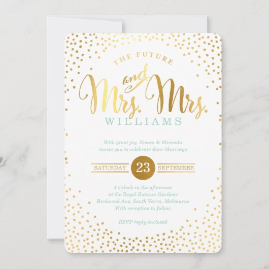 Invitation MRS & MRS STYLISH GLAM MARIAGE en or confetti ment (Devant)