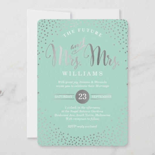 Invitation MRS & MRS STYLISH MARIAGE confetti ment argent (Devant)