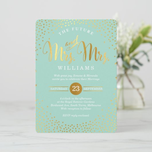 Invitation MRS & MRS STYLISH MARIAGE confetti ment or (Debout devant)