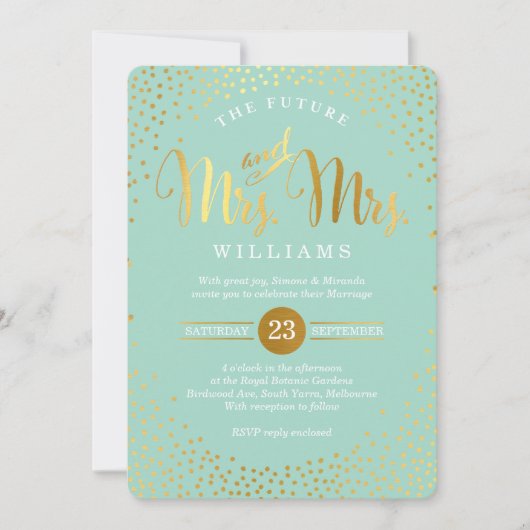 Invitation MRS & MRS STYLISH MARIAGE confetti ment or (Devant)