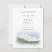 Invitation Mt Rainier, Falling Snow Wedding Save the Date (Devant)
