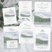 Invitation Mt. Rainier, Falling Snow, Winter Green Wedding