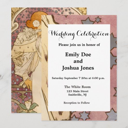 Invitation Mucha Art nouveau femme beauté (Devant / Derrière)