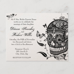 Invitation Muertes de crâne de sucre sur papier métal d'or