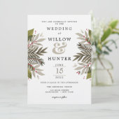 Invitation Muet Botanique Moss Gris & Mariage Rouge (Debout devant)
