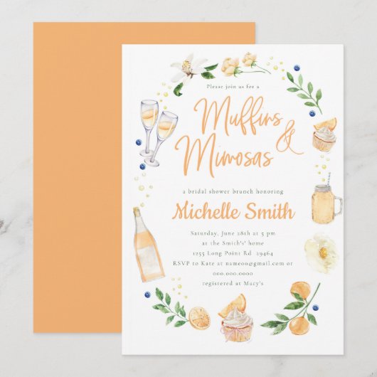 Invitation Muffins et Mimosas Fête des mariées Brunch Party (Devant / Derrière)