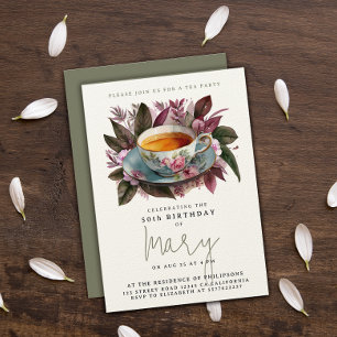 Invitation Mug de thé vert élégant floral aquarelle