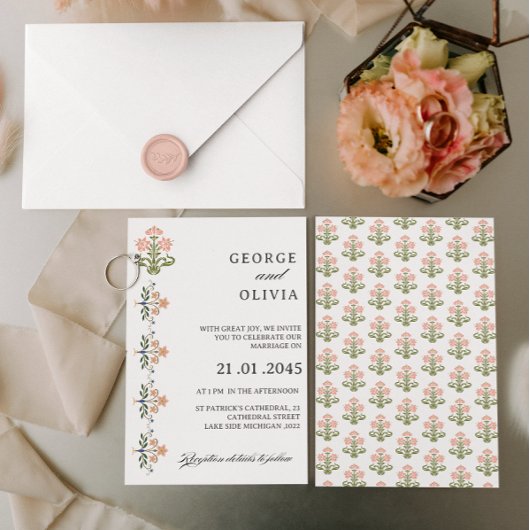 Invitation Mughal Natural Motif Indian Wedding