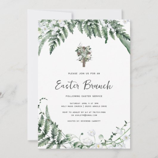 Invitation Muguet verdure | Croix rustique de Pâques (Devant)