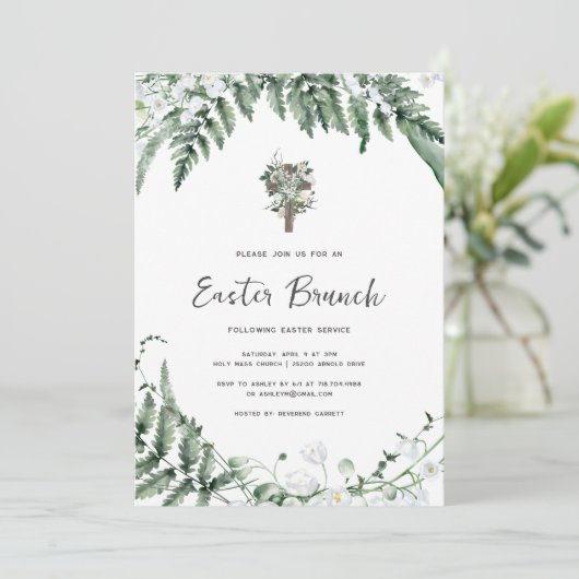 Invitation Muguet verdure | Croix rustique de Pâques (Debout devant)