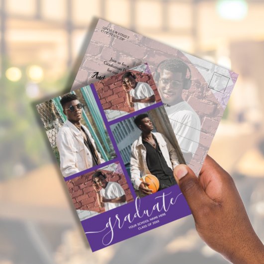 Invitation Multi Photo Purple Graduation Party