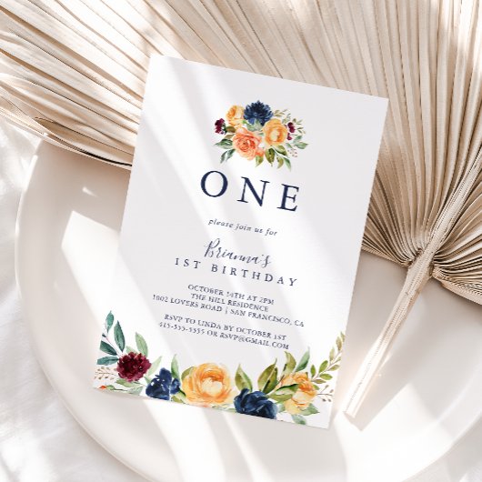 Invitation Multicolor Elégant Floral Fête de premier annivers