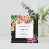 Invitation Multicolor Tropical Black Hibiscus Floral Party SQ (Debout devant)
