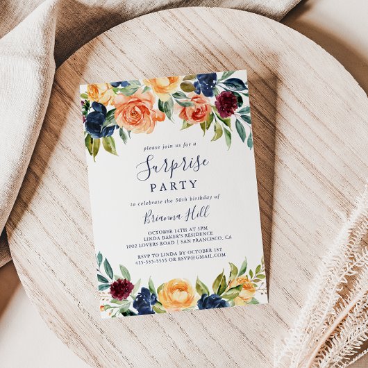 Invitation Multicolore Élégant Floral Surprise Party
