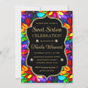 Invitation Multicolore et verre teinté or Sweet 16