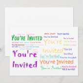 Invitation multilingue de la fête "Vous êtes invit (Devant / Derrière)