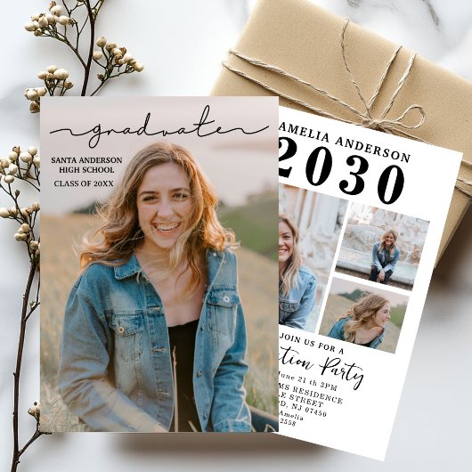 Invitation  Multiple Photo Graduation Card, Minimalist Senior