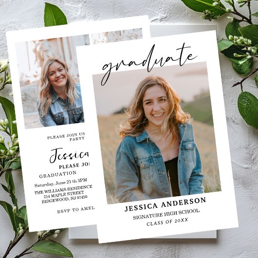 Invitation Multiple Photo Graduation Card, Minimalist Senior
