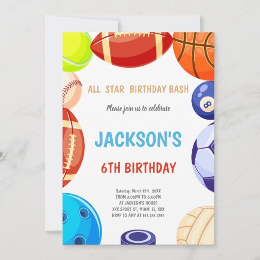 Invitation multisport All-Star modifiable (Devant)