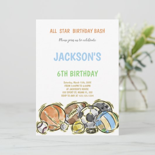 Invitation multisport pour garçons avec artiste (Debout devant)