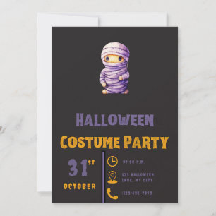 Invitation Mummy blanche et violette Halloween noir moderne