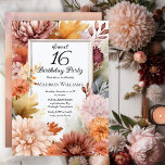 Invitation Mums | Peonies Floral Sweet 16 Birthday Party<br><div class="desc">Elegant chrysanthemums and peonies floral design "Sweet 16 Birthday Party" featuring a floral frame of mums and peony flowers in burgundy,  burnt orange,  apricot and pink on a white background center panel.  Back design features a multi-layered coordinating colors watercolor background</div>