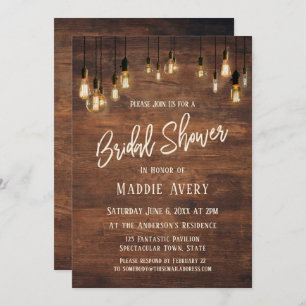 Invitation Mur Brown en bois avec Fête des mariées Edison Lum