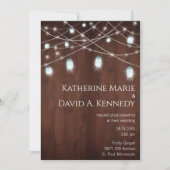 Invitation Mur Mariage bois Grange Mason Jar String Lumière (Devant)