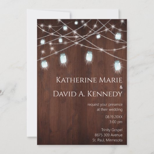 Invitation Mur Mariage bois Grange Mason Jar String Lumière (Devant)