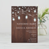 Invitation Mur Mariage bois Grange Mason Jar String Lumière (Debout devant)
