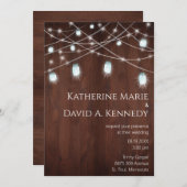 Invitation Mur Mariage bois Grange Mason Jar String Lumière (Devant / Derrière)
