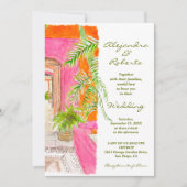Invitation Murs rose tropicale et Mariage d'art de la cour de (Devant)