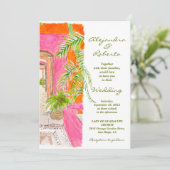 Invitation Murs rose tropicale et Mariage d'art de la cour de (Debout devant)