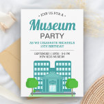 Invitation Musée Enfants Fête d'anniversaire<br><div class="desc">Invitation vos invités avec cette invitation unique à la fête d'anniversaire à thème musée avec un mignon bâtiment musée avec typographie moderne sur un arrière - plan blanc. Ajoutez simplement les détails de votre événement sur ce modèle facile à utiliser pour en faire une invitation unique.</div>