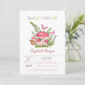 Invitation Mushrooms Papillons Points Baby Shower (Debout devant)