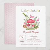 Invitation Mushrooms Papillons Points Baby Shower (Devant / Derrière)