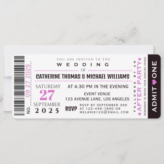 Invitation Music Concert VIP Ticket Et Mariage RSVP (Dos)