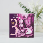 Invitation MUSICAL CAT Rose Fuchsia Troisième fête d'annivers (Debout devant)