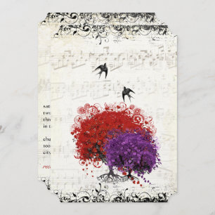 Invitation Musical Feuille de coeur Red Tree Vintage Birds Ma