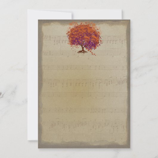 Invitation Musical Gold Orange Plum Heart Leaf Mariages (Dos)