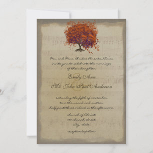 Invitation Musical Gold Orange Plum Heart Leaf Mariages