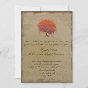 Invitation Musical Gold Orange Plum Heart Leaf Mariages