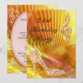 Invitation Musical Note Orange Pailleté & Stiletto 21e annive (Devant / Derrière)