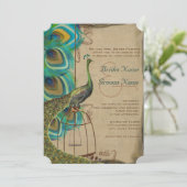 Invitation Musical Peacock Bird Cage Feather Wedding Invite (Debout devant)