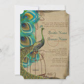 Invitation Musical Peacock Bird Cage Feather Wedding Invite (Devant)