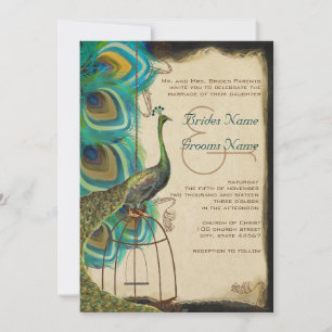 Invitation Musical Peacock Bird Cage Feather Wedding Invite