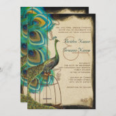 Invitation Musical Peacock Bird Cage Feather Wedding Invite (Devant / Derrière)