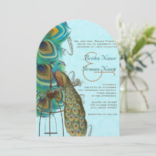Invitation Musical Peacock Birdcage Mariage de plume