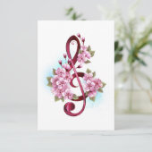 Invitation Musical treble clef notes with sakura flowers (Debout devant)