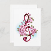 Invitation Musical treble clef notes with sakura flowers (Devant / Derrière)
